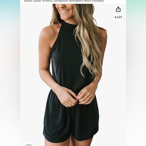 High neck elastic waist romper